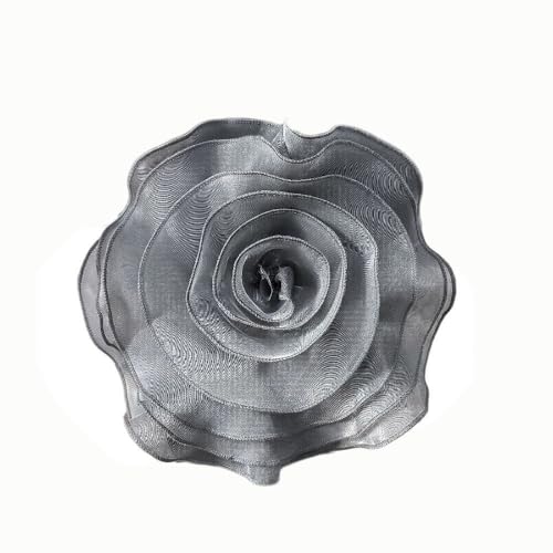 Organza-Aufnäher für Hochzeitskleider, Blume, 27 cm/17 cm, handgefertigte Brosche, mehrschichtige Braut-Applikation für Kleider/Schleier, Nähen/Stoffreparatur (27 cm, grau) von Generisch