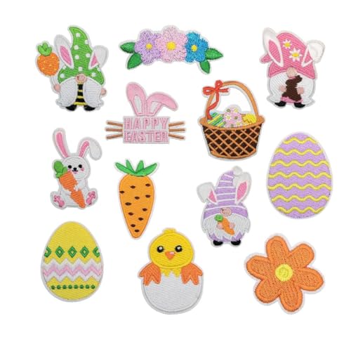 Oster-Aufnäher zum Aufbügeln – bunte Häschen, Ei und Blumen, bestickte Applikationen für Kleidungsreparatur, Bastelarbeiten, Hüte und Jeans, festliche Feiertags-Designs, 12 Stück Oster-Aufnäher zum Aufbügeln – bunte Häschen, Ei und Blumen, bestickte Applikationen für Kleidungsreparatur, Bastelarbeiten, Hüte und Jeans, festliche Feiertags-Designs, 12 Stück von Generisch