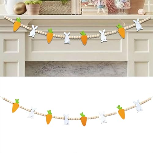 Oster-Girlande mit Holzperlen, 2,3 m, bunte Hasen-Karotten-Girlande, Holz-Oster-Banner, Oster-Girlande zum Aufhängen, für Wand, Kamin, Regal, Kaminsims, gestuftes Tablett Oster-Girlande mit Holzperlen, 2,3 m, bunte Hasen-Karotten-Girlande, Holz-Oster-Banner, Oster-Girlande zum Aufhängen, für Wand, Kamin, Regal, Kaminsims, gestuftes Tablett von Generisch