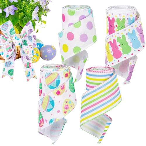 Osterband, Hasenei-Druck, Geschenkband, 2743 cm, 6 cm, Frühlingsmotiv, 4 x verschiedene Nähborten für Bastelarbeiten, Osterkunst, Bänder aus Polyester Osterband, Hasenei-Druck, Geschenkband, 2743 cm, 6 cm, Frühlingsmotiv, 4 x verschiedene Nähborten für Bastelarbeiten, Osterkunst, Bänder aus Polyester von Generisch