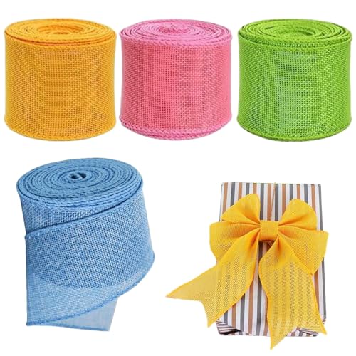 Osterband mit Draht, Band mit Drahtrand,Multifunktionales Frühlings-Geschenkband - 4 Rollen rustikales Stoffband, kreatives Kranzband für Vasen, Körbe Osterband mit Draht, Band mit Drahtrand,Multifunktionales Frühlings-Geschenkband - 4 Rollen rustikales Stoffband, kreatives Kranzband für Vasen, Körbe von Generisch