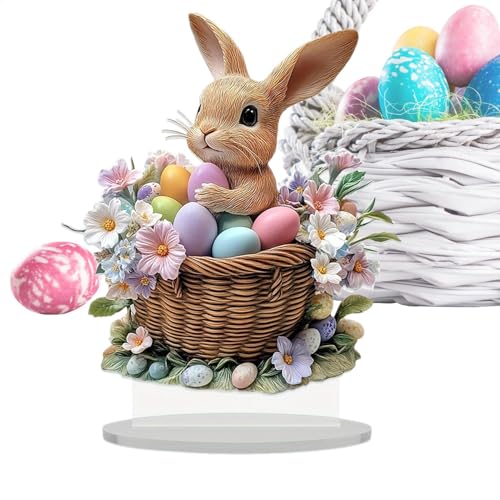 Osterhase Deko, 2D Acryl Eierdekorationen für Schreibtisch, Bauernhause Ornament Dekoration zum Hinstellen, Ostern Kaninche Desktop Tischschilder Innen Außen Rustikale Ostern Frühling von Generisch