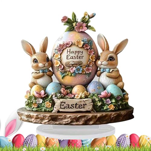 Osterhase Deko, 2D Acryl Eierdekorationen für Schreibtisch, Bauernhause Ornament Dekoration zum Hinstellen, Ostern Kaninche Desktop Tischschilder Innen Außen Rustikale Ostern Frühling von Generisch