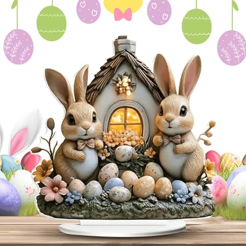 Osterhase Deko, 2D Acryl Eierdekorationen für Schreibtisch, Bauernhause Ornament Dekoration zum Hinstellen, Ostern Kaninche Desktop Tischschilder Innen Außen Rustikale Ostern Frühling von Generisch