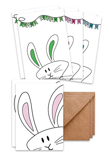 Osterkarten (8er Set) Osterhase Comic – hochwertige moderne Klappkarten & Umschläge (Kraftpapier) – einzigartiges Design von Generisch
