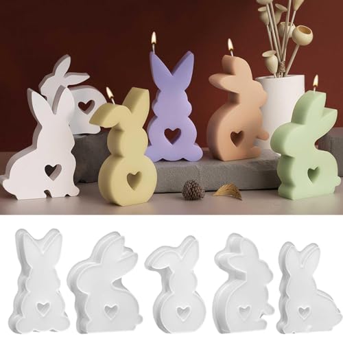 Ostern Kaninchen Silikonformen Gießformen,Silikonform Osterhase Mit Herz,Silikonform Kerzenhalter Osterhas,DIY Gießen Ostern Hase Seife Wachskerzen,Silikonform Ostern Hase Frühling(A1&4) von Generisch