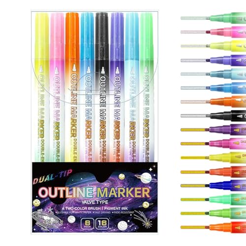 Outline Marker Stifte Doppelkopf Design | 8 Stück Glitzerstifte - Für Kunsthandwerk Schulaktivitäten Notizen Kunstprojekte Geburtstagskarten Beschriftung Outline Marker Stifte Doppelkopf Design | 8 Stück Glitzerstifte - Für Kunsthandwerk Schulaktivitäten Notizen Kunstprojekte Geburtstagskarten Beschriftung von Generisch