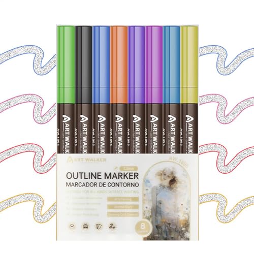 Outline Markers - Glitter Pen Drawing Markers Outline Pens - Kids Marker Set, Pens for Greeting Cards, Wood, Notes, Writing, Letters von Generisch