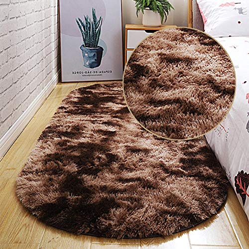 Ovaler Shaggy-Teppich – flauschiger Teppich für Wohnzimmer und Schlafzimmer, Dekoration, weiche Batikfarbe, braune Matte, stilvoller Bodenbelag, 160 x 200 cm, für Zuhause und Hotel von Generisch