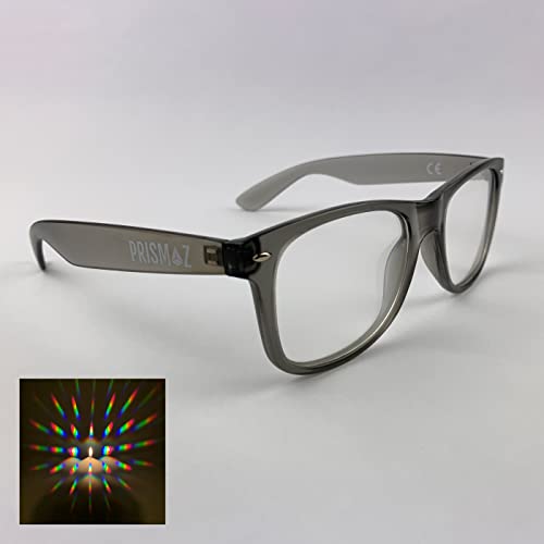PRISMAZ Beugungsbrille Für Fantastische Regenbogen Kaleidoskop Effekte - Festival Rave Feuerwerk Party Accessoire (Matt Transparent Grau) von Generisch