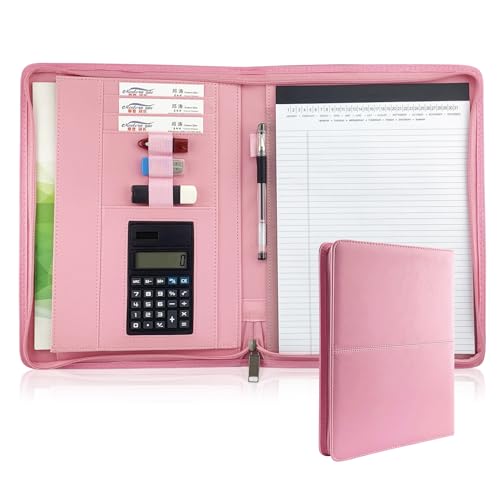 Padfolio mit Reißverschluss, A4, PU-Leder, Portfolio-Organizer mit Taschenrechner für Vorstellungsgespräche, Lebenslauf, Dokumentenplaner, Terminplaner, Tablet-Hülle, Halter, Herren, Damen von Generisch