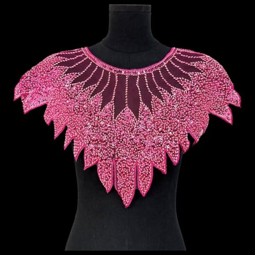 Pailletten-Spitzen-Kragenbesatz, Spitzenapplikationen, Brautausschnitt, Applikation, Patches, Pailletten-Dekoration für Hochzeitskleid, Basteln (Rosarot) von Generisch