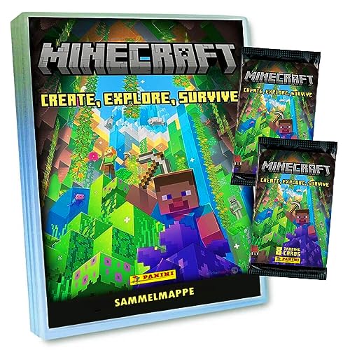 Panini Minecraft 3 Karten - Create Explore Survive Trading Cards (2023) - 1 Mappe + 2 Booster Sammelkarten von Generisch