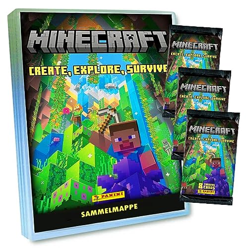 Panini Minecraft 3 Karten - Create Explore Survive Trading Cards (2023) Sammelkarten - Auswahl (1 Mappe + 3 Booster) von Generisch