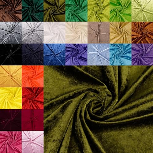 Pannesamt Meterware - Panné Samt Stoff - Dekostoff, Knit Velour Polyester - Samtstoff glänzend - Velour glänzend *Ab 50cm x 147cm, Farbe: 075 moos von Generisch