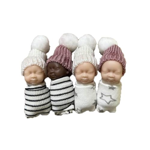 Papierpuppen 4PC 8 cm Simulation Ornamente Mit Echt Puppe Kleidung Und Hüte Realistische Infant Simulation Modell Kinder Spielzeug Puppenwagen Holz (White, 12x8x3) von Generisch