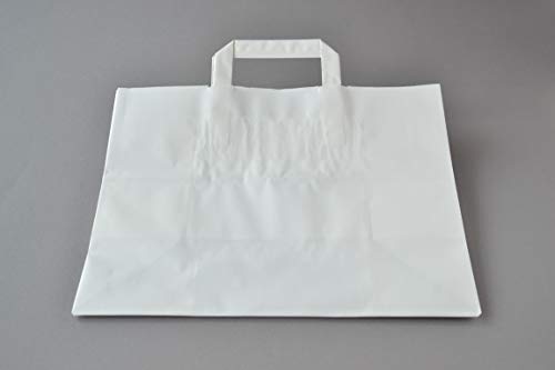Papiertragetaschen (32+17×27 cm) weiß Papiertüten Flachhenkel Papiertaschen Kraftpapier Geschenktüten (100) von Generisch