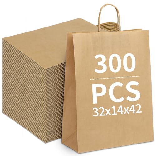 Papiertüten Bunt, Papiertüten mit henkel, Candy Tüten zum Verpacken von Kindergeburtstag, Party, Geschenken, Hochzeiten, Feiern (Braun-32x14x42cm-300pcs) von Generisch