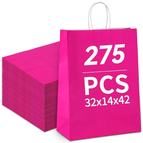 Papiertüten Bunt, Papiertüten mit henkel, Candy Tüten zum Verpacken von Kindergeburtstag, Party, Geschenken, Hochzeiten, Feiern (Pink-32x14x42cm-275pcs) von Generisch