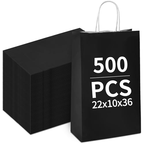 Papiertüten Bunt, Papiertüten mit henkel, Candy Tüten zum Verpacken von Kindergeburtstag, Party, Geschenken, Hochzeiten, Feiern (Schwarz-22x10x36cm-500pcs) von Generisch