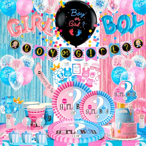 Partyzubehör für das Geschlecht, Dekoration und Geschirr-Set – Teller, Servietten, Tischdecke, Luftballons, Banner, Foto-Requisiten usw., Party-Dekoration für Jungen oder Mädchen Partyzubehör für das Geschlecht, Dekoration und Geschirr-Set – Teller, Servietten, Tischdecke, Luftballons, Banner, Foto-Requisiten usw., Party-Dekoration für Jungen oder Mädchen von Generisch