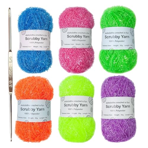 Pecrubby Shine Garn - Polyester Seortierte Farben Häkeln Sie Garn Für Geschirrtücher, Häkelnder Webengarn, Schrubbisches Polyestergarn Für Geschirrtücher Stabil Für Geschirrtücher von Generisch