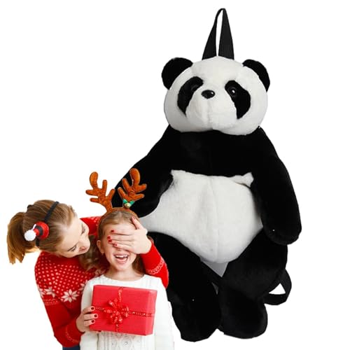 Pelz-Panda-Schultertasche – Stoffbär-Rucksack | Schulterrucksack Panda verstellbare Tasche Plüschstoff | verstellbare pelzige Panda-Umhängetasche | Plüsch-Rucksack Tasche für Obst, Spielzeug, kleine von Generisch