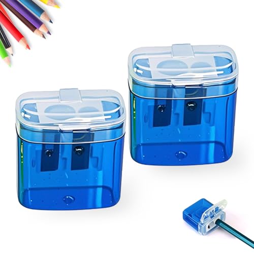 Pencil Sharpeners with Lid, Dual Holes Compact Colored Handheld Pencil Sharpener, Cute Colored Sharpener for Adults Students School Home Office (Blue,2Pcs) von Generisch