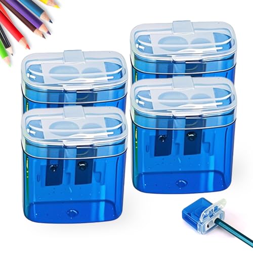 Pencil Sharpeners with Lid, Dual Holes Compact Colored Handheld Pencil Sharpener, Cute Colored Sharpener for Adults Students School Home Office (Blue,4Pcs) von Generisch