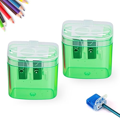 Pencil Sharpeners with Lid, Dual Holes Compact Colored Handheld Pencil Sharpener, Cute Colored Sharpener for Adults Students School Home Office (Green,2Pcs) von Generisch