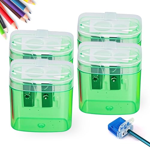 Pencil Sharpeners with Lid, Dual Holes Compact Colored Handheld Pencil Sharpener, Cute Colored Sharpener for Adults Students School Home Office (Green,4Pcs) von Generisch