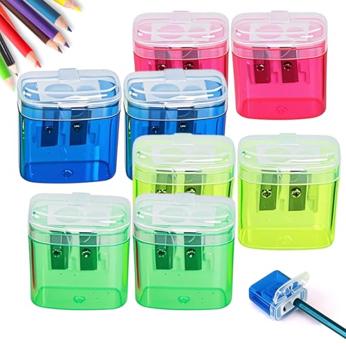 Pencil Sharpeners with Lid, Dual Holes Compact Colored Handheld Pencil Sharpener, Cute Colored Sharpener for Adults Students School Home Office (Mix,8Pcs) von Generisch