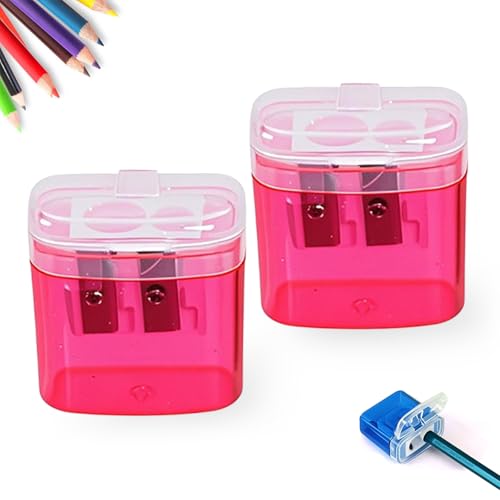 Pencil Sharpeners with Lid, Dual Holes Compact Colored Handheld Pencil Sharpener, Cute Colored Sharpener for Adults Students School Home Office (Pink,2Pcs) von Generisch