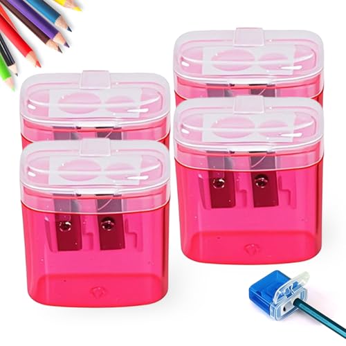 Pencil Sharpeners with Lid, Dual Holes Compact Colored Handheld Pencil Sharpener, Cute Colored Sharpener for Adults Students School Home Office (Pink,4Pcs) von Generisch
