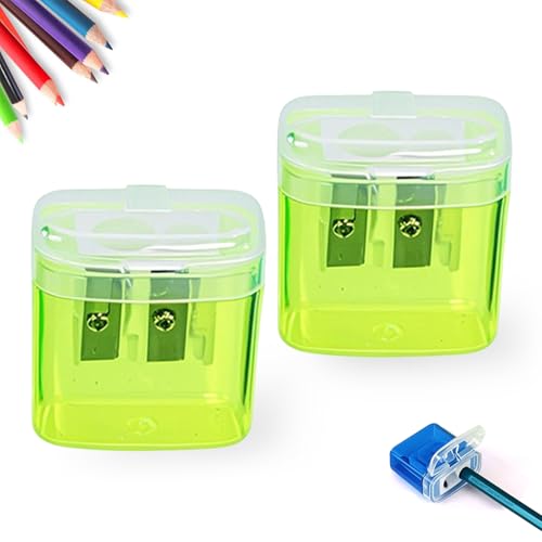 Pencil Sharpeners with Lid, Dual Holes Compact Colored Handheld Pencil Sharpener, Cute Colored Sharpener for Adults Students School Home Office (Yellow,2Pcs) von Generisch