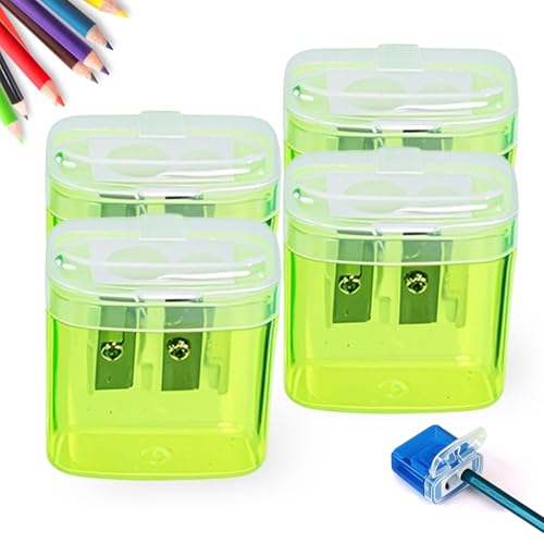 Pencil Sharpeners with Lid, Dual Holes Compact Colored Handheld Pencil Sharpener, Cute Colored Sharpener for Adults Students School Home Office (Yellow,4Pcs) von Generisch