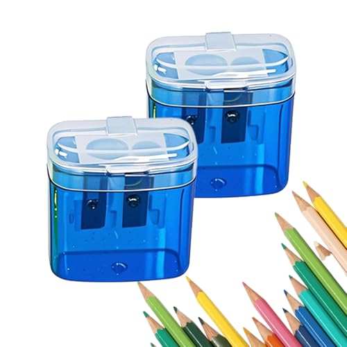 Pencil Sharpeners with Lid, Dual Holes Compact Colored Handheld Pencil Sharpener, Hand Held Pencil Sharpener for Kids Adults Students School Home Office (Blue 2PCS) von Generisch