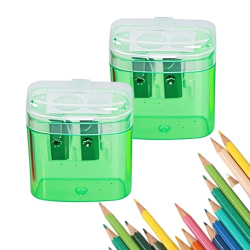 Pencil Sharpeners with Lid, Dual Holes Compact Colored Handheld Pencil Sharpener, Hand Held Pencil Sharpener for Kids Adults Students School Home Office (Green 2PCS) von Generisch