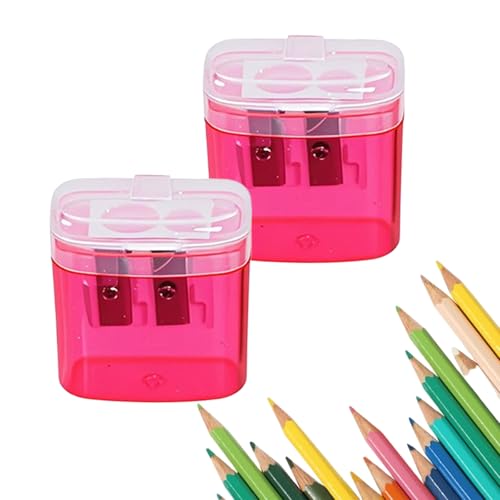Pencil Sharpeners with Lid, Dual Holes Compact Colored Handheld Pencil Sharpener, Hand Held Pencil Sharpener for Kids Adults Students School Home Office (Pink 2PCS) von Generisch