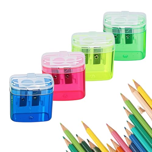 Pencil Sharpeners with Lid, Dual Holes Compact Colored Handheld Pencil Sharpener, Hand Held Pencil Sharpener for Kids Adults Students School Home Office (Set 4PCS) von Generisch
