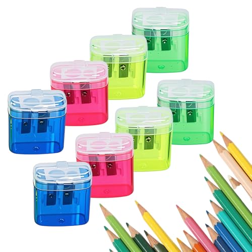 Pencil Sharpeners with Lid, Dual Holes Compact Colored Handheld Pencil Sharpener, Hand Held Pencil Sharpener for Kids Adults Students School Home Office (Set 8PCS) von Generisch