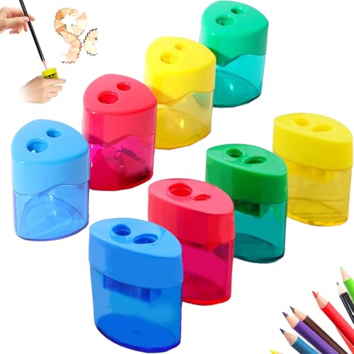 Pencil Sharpeners with Lid, Dual Holes Compact Colored Handheld Pencil Sharpener, Portable Pencils Sharpener, for Adults Students Home Office (8pcs mix) von Generisch