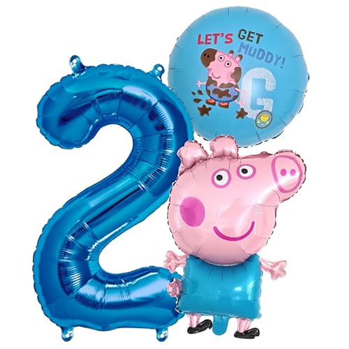 Peppa Wutz Pig Boys Geburtstags 2 Set Folienballon Happy Birthday Zahl 2 Kindergeburtstag Pepa Pig Schwein 2 Jahre Folien Ballon Ballone Kinder 2. Party Deko Dekoration Blau (Zahl 2) von Generisch