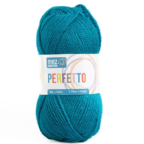 Perfetto Mez Cucirini Weiche Acryl-Wolle, Häkelgarn, Stricken, Teppiche und kreative Hobbys, 50 g Knäuel, 133 m (Pfauenblau P8381) von Generisch