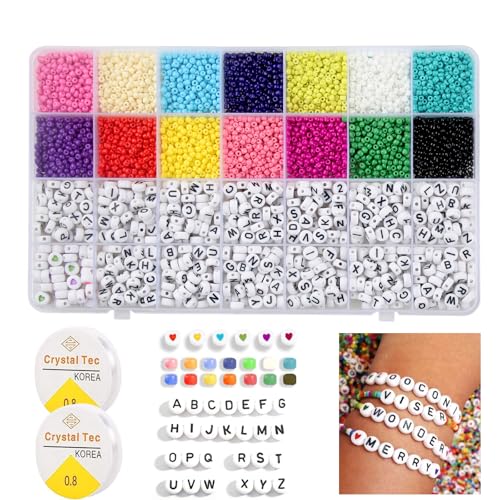 Perlen für Armbänder, 3mm Perlen zum Auffädeln mit Buchstabenperlen,14 Farbe Armbänder Selber Machen mit Glasperlen ,DIY Perlen Set für Geburtstage,Weihnachten Perlen für Armbänder, 3mm Perlen zum Auffädeln mit Buchstabenperlen,14 Farbe Armbänder Selber Machen mit Glasperlen ,DIY Perlen Set für Geburtstage,Weihnachten von Generisch
