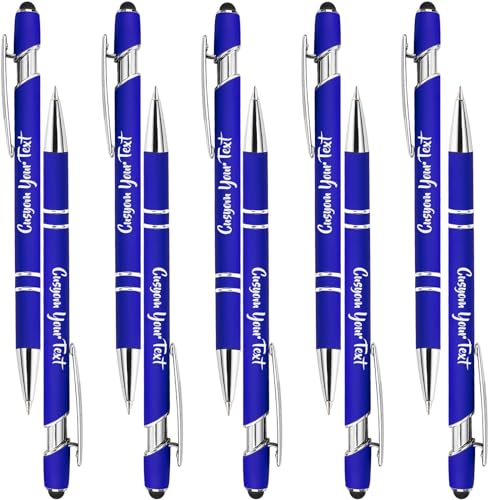 Personalisierte Kugelschreiber, Großpackung, personalisierbar, mit eingraviertem Namentext, schwarze Tinte, benutzerdefinierte glatte Schreibstifte für Männer, Frauen, Büro, Blau, 20 Stück von Generisch
