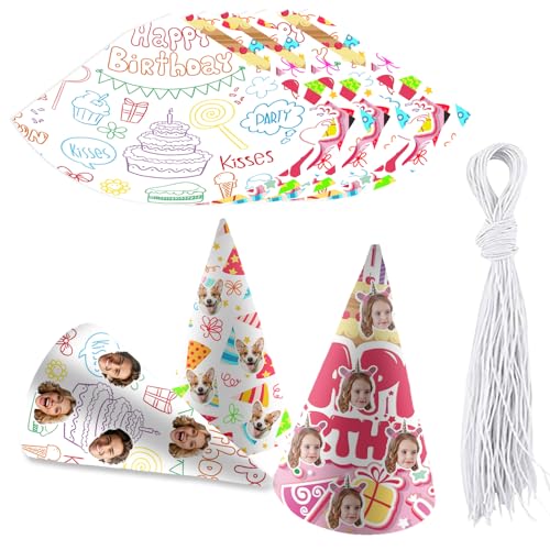 Personalisierte Partyhüte Mit Foto Text,Maßgefertigte Partyhut Erwachsene Geburtstagshut Erwachsene Jungen Gilrs,Für Dress Up Birthday Party Weihnachten,Halloween,Neujahr (Geburtstag(6/12/24/36PC)) von Generisch