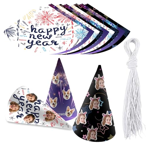 Personalisierte Partyhüte Mit Foto Text,Maßgefertigte Partyhut Erwachsene Geburtstagshut Erwachsene Jungen Gilrs,Für Dress Up Birthday Party Weihnachten,Halloween,Neujahr (Neujahr(6/12/24/36PC)) von Generisch
