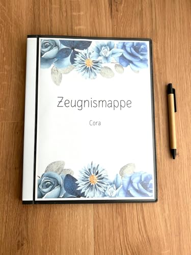 Personalisierte Zeugnismappe DIN A4, Florales Design in Blau, 20 dokumentenechte Folien, Geschenk zur Einschulung Personalisierte Zeugnismappe DIN A4, Florales Design in Blau, 20 dokumentenechte Folien, Geschenk zur Einschulung von Generisch