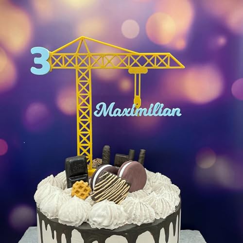 Personalisierter Kuchenstecker Baukran, Zweifarbig Gelb-Blau, Tortendekoration mit Name und Nummer, Baustellen-Design Personalisierter Kuchenstecker Baukran, Zweifarbig Gelb-Blau, Tortendekoration mit Name und Nummer, Baustellen-Design von Generisch